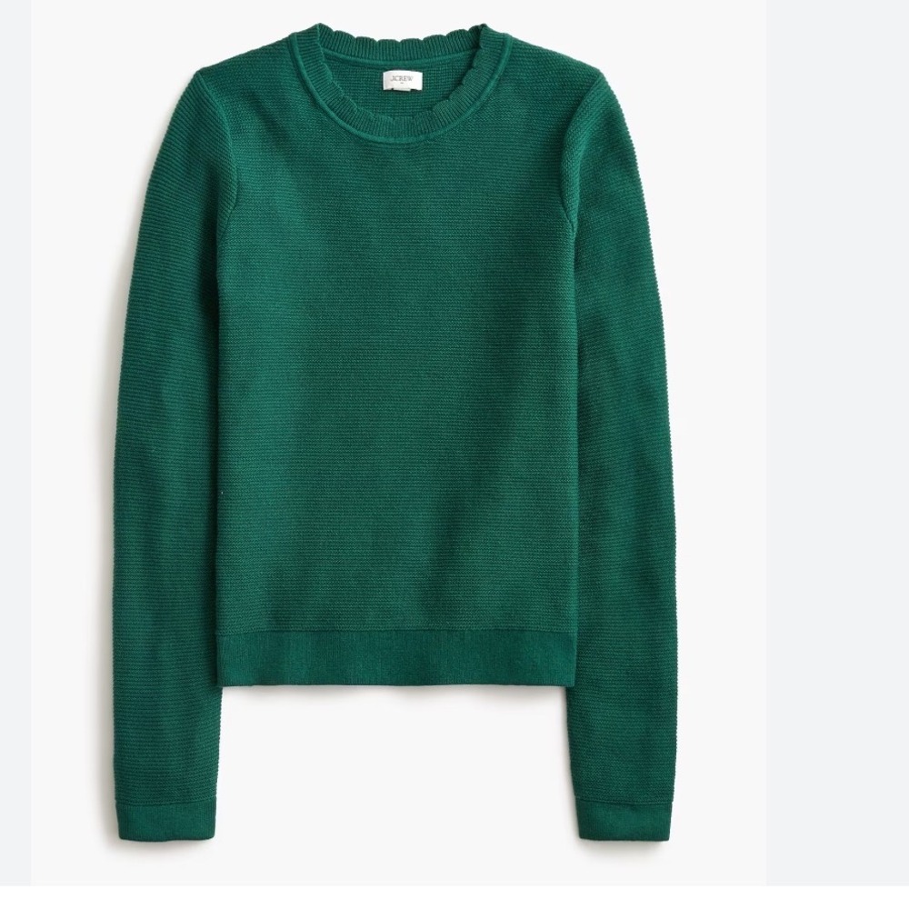 J.Crew Womens Scalloped Crewneck Sweater Forest Green Textured Knit CP348 NWT M